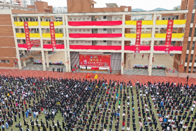 舞雄狮……2月18日早上,深圳市南山区的西丽小学开学典礼热闹非凡,该