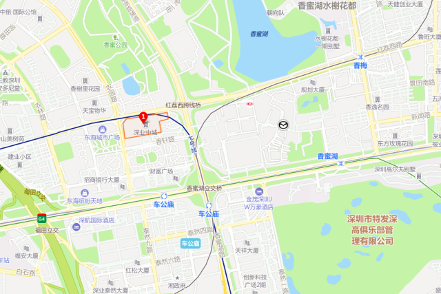 深业中城处于深圳中心区，图截自百度地图。