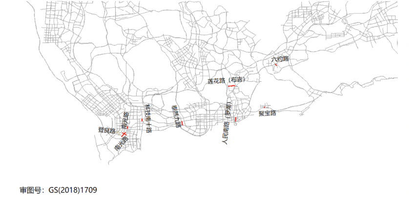2019年工作日高峰时段十大拥堵次干路段分布图